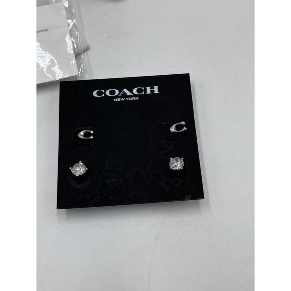 COACH 2 Pair Set Signature Logo C and Crystal Stud Earring Set New With Pouch - Picture 6 of 9
